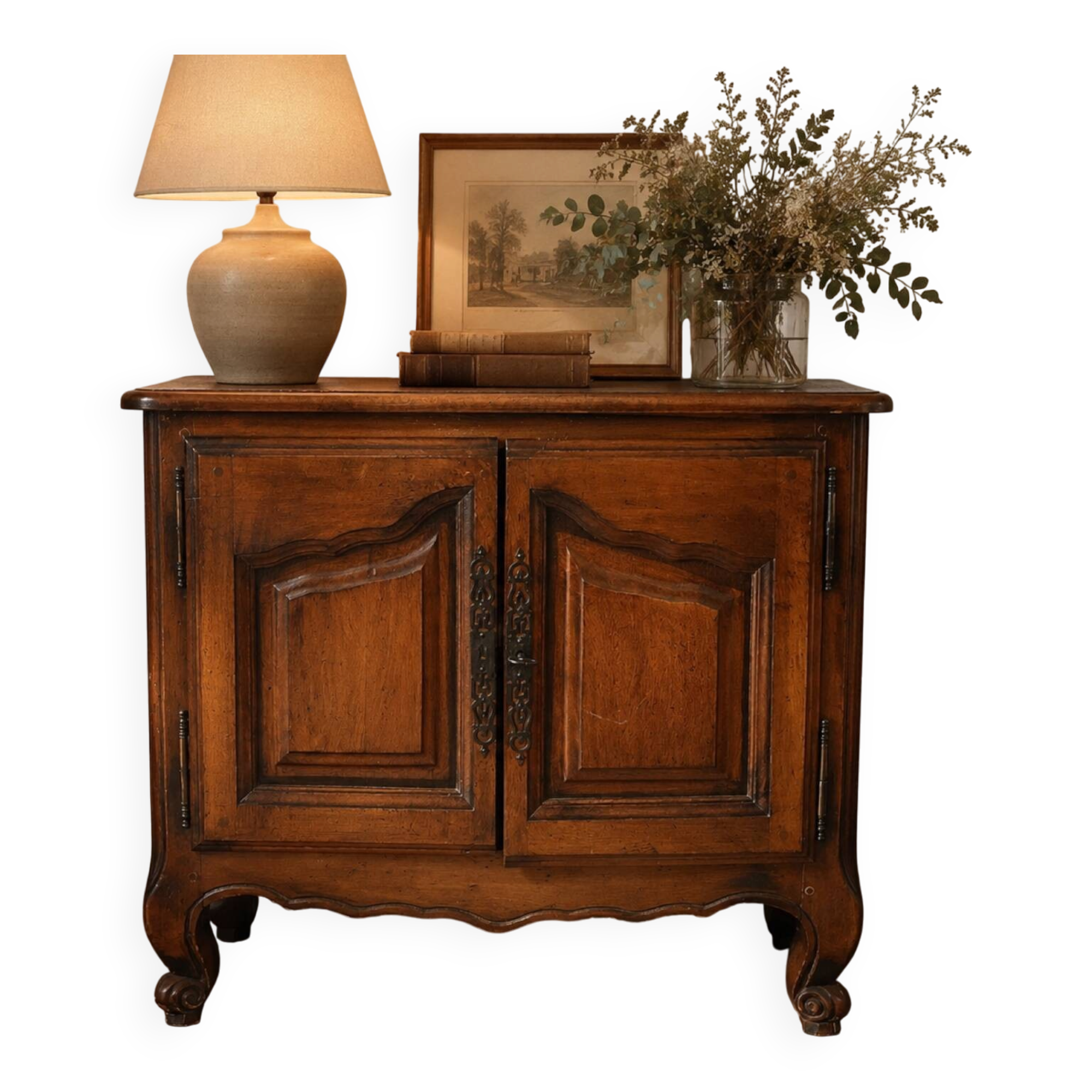 Old low cabinet with 2 wooden doors