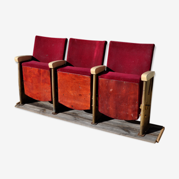 Banquette cinéma 3 fauteuils Grenat années 50