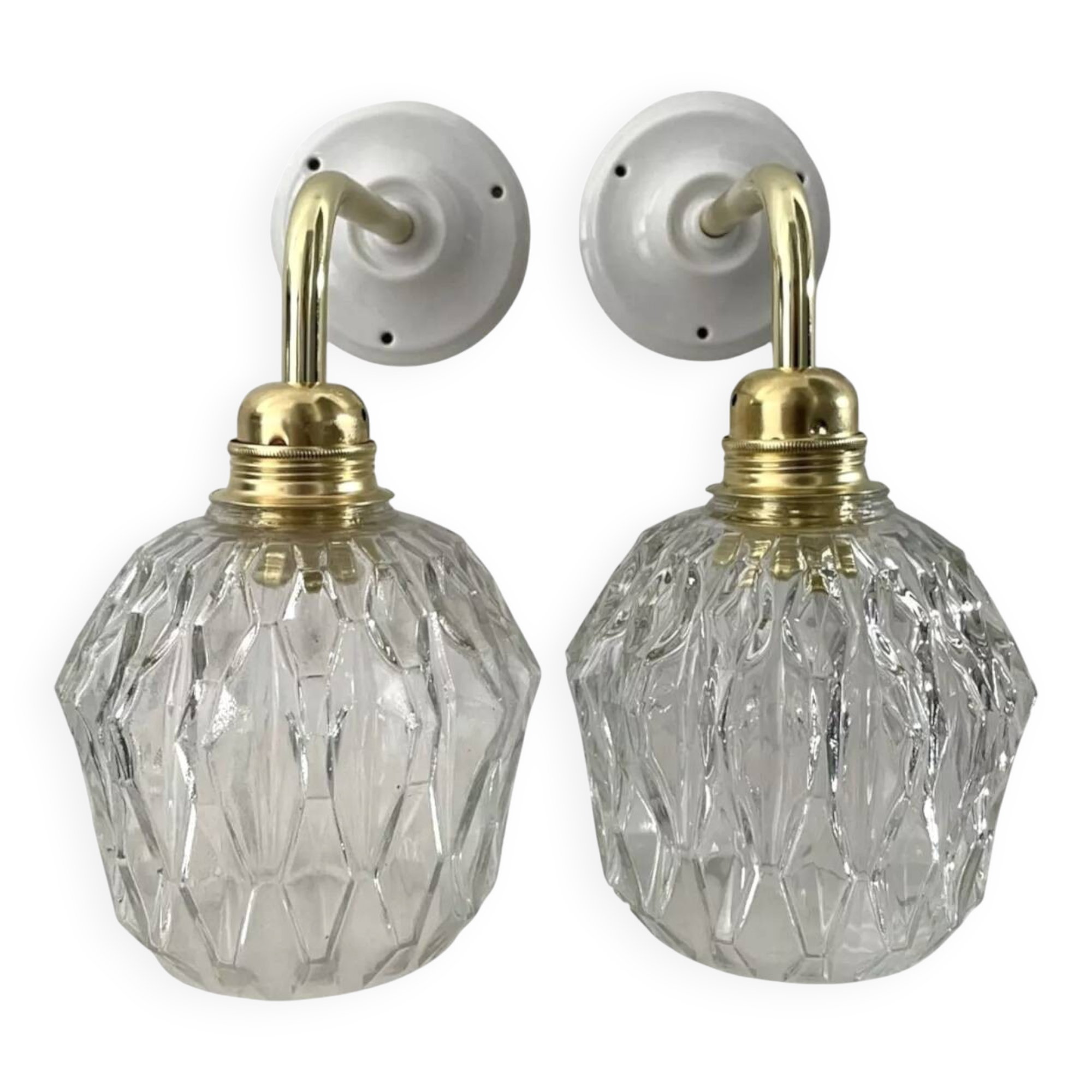 Pair of chiseled glass wall sconces