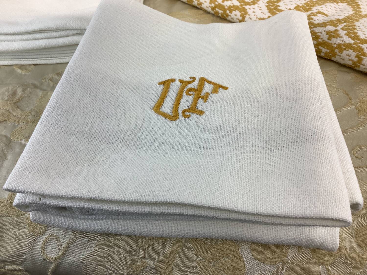 Vintage tablecloth and monogram napkins