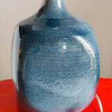 pied de lampe artisanal grés vernissé année 70 bleu