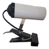 Vintage white lacquered metal spotlight on plastic clamp for Maureva, 1970