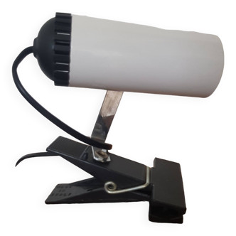 Vintage white lacquered metal spotlight on plastic clamp for Maureva, 1970