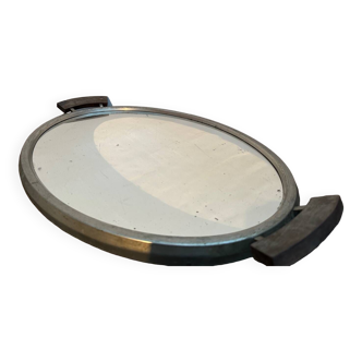 Art-deco serving tray - oval - mirror, metal, wood