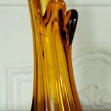 Bubbled amber glass vase "Roc"