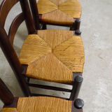 Series of 4 wooden chairs and straw