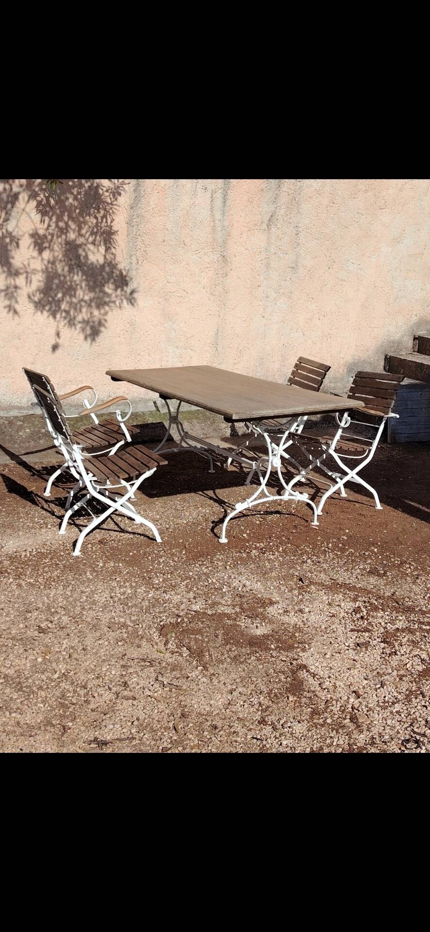 Salon de Jardin fer forgé teck bistrot vintage
