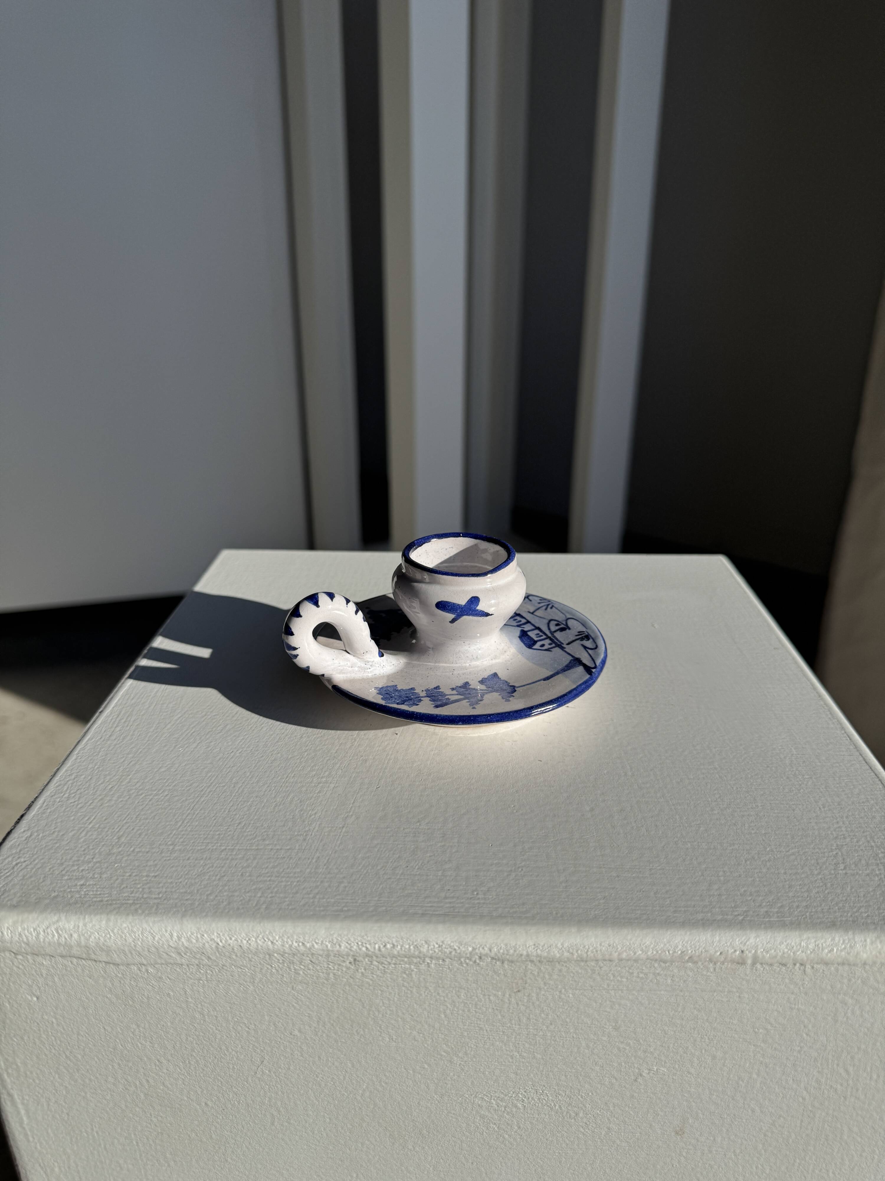 Dutch white and blue candlestick with windmill pattern H5 D10