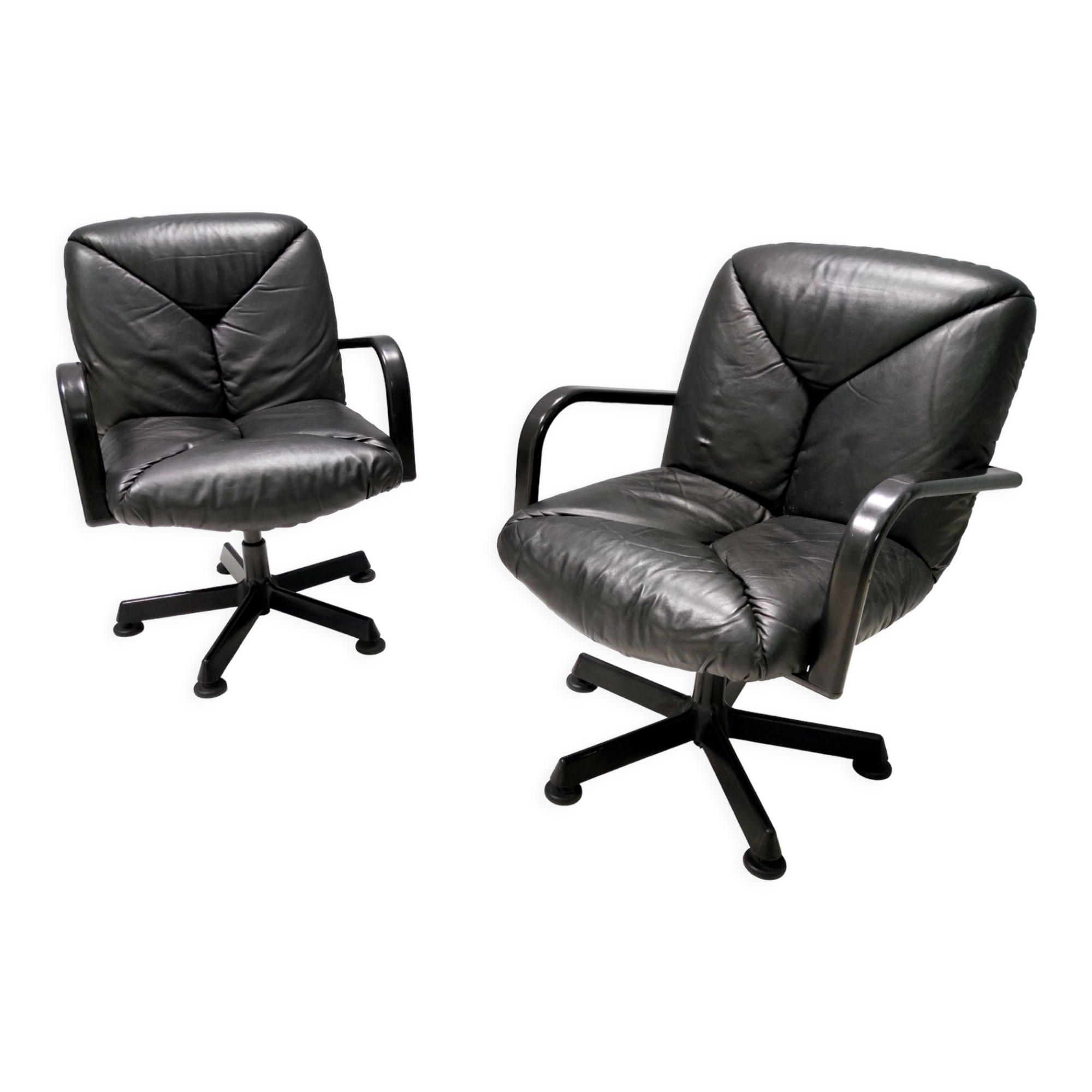 Postmodern Black Leather Office Chair by Vico Magistretti for ICF Design, 1978