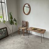 Table basse osier tressé et métal 1960