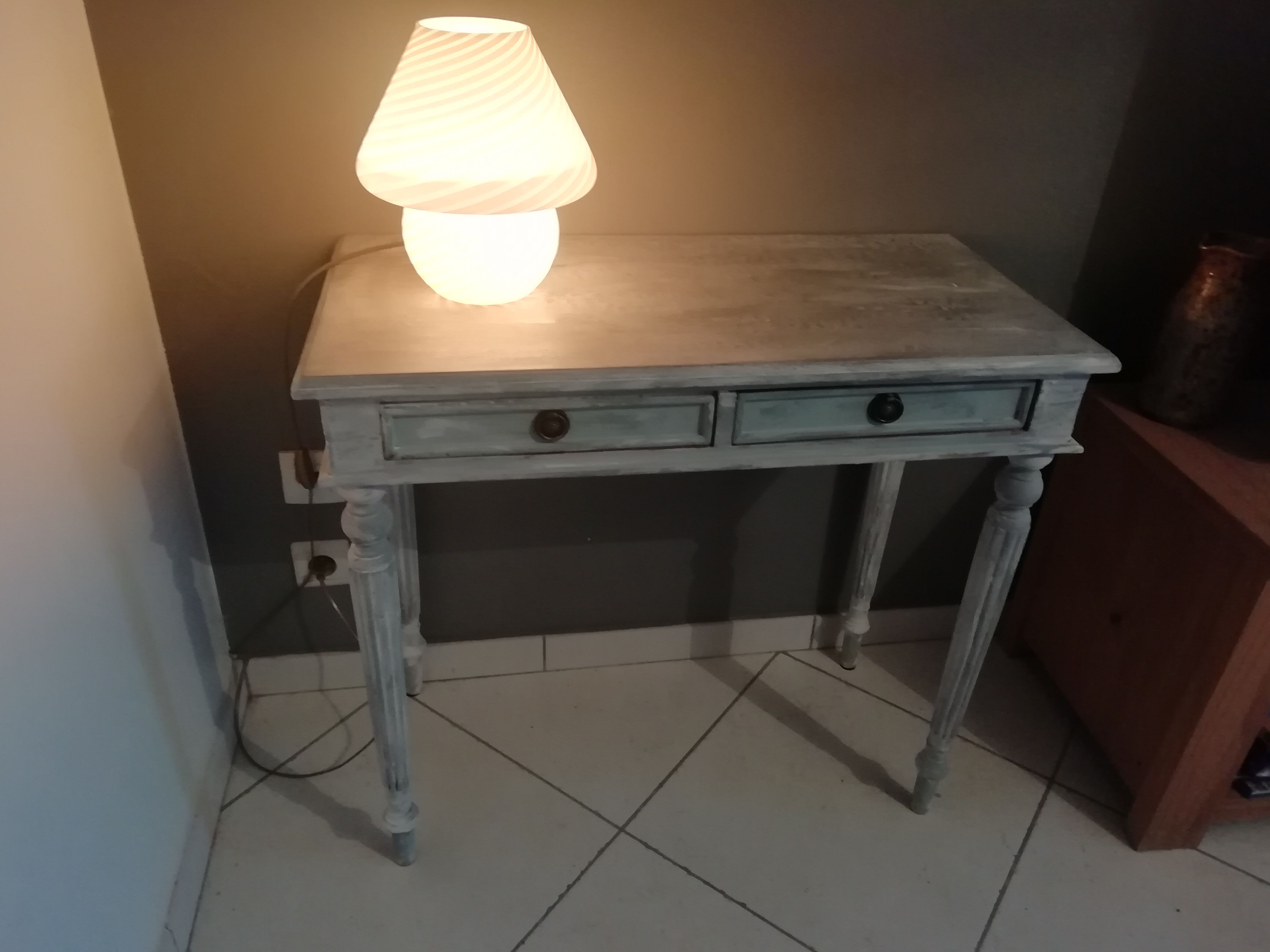 Desk / console painted and patinated 2 drawers