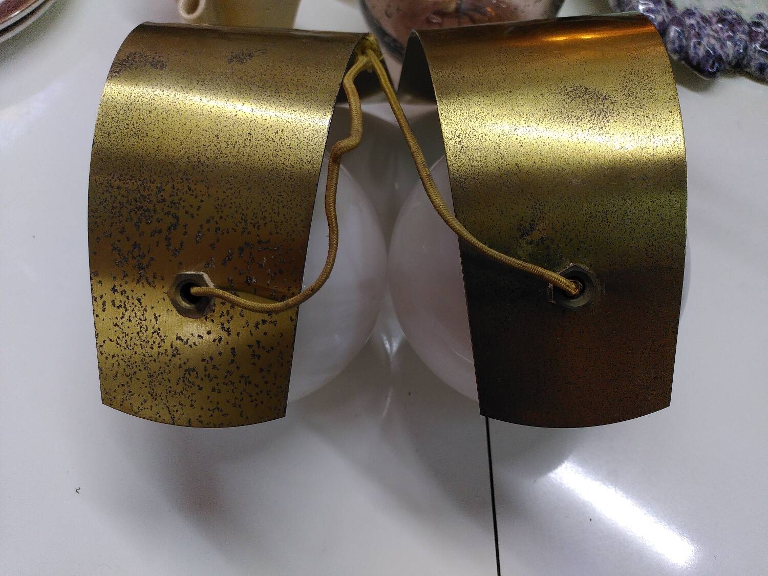 Vintage opaline and brass wall lights