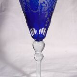Cobalt blue patterned stem glass and frosted glass, 10x24cm