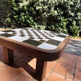 Scandinavian coffee table in wood and ceramic with a checkerboard pattern, 1960s vintage