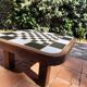 Scandinavian coffee table in wood and ceramic with a checkerboard pattern, 1960s vintage