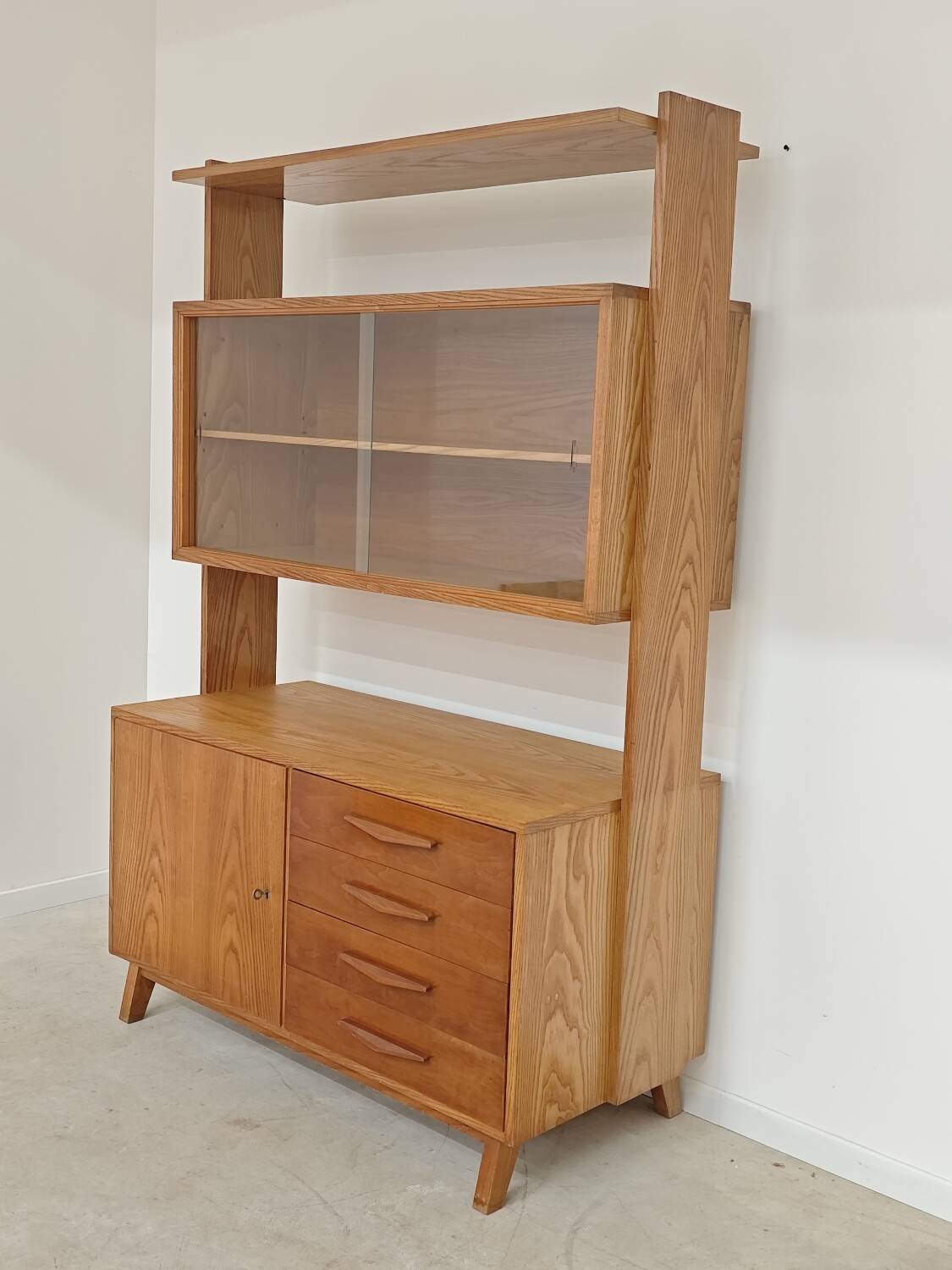 High sideboard, wooden display cabinet by Frantisek Jirak – 1960