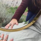 Grand miroir biseauté ancien laiton