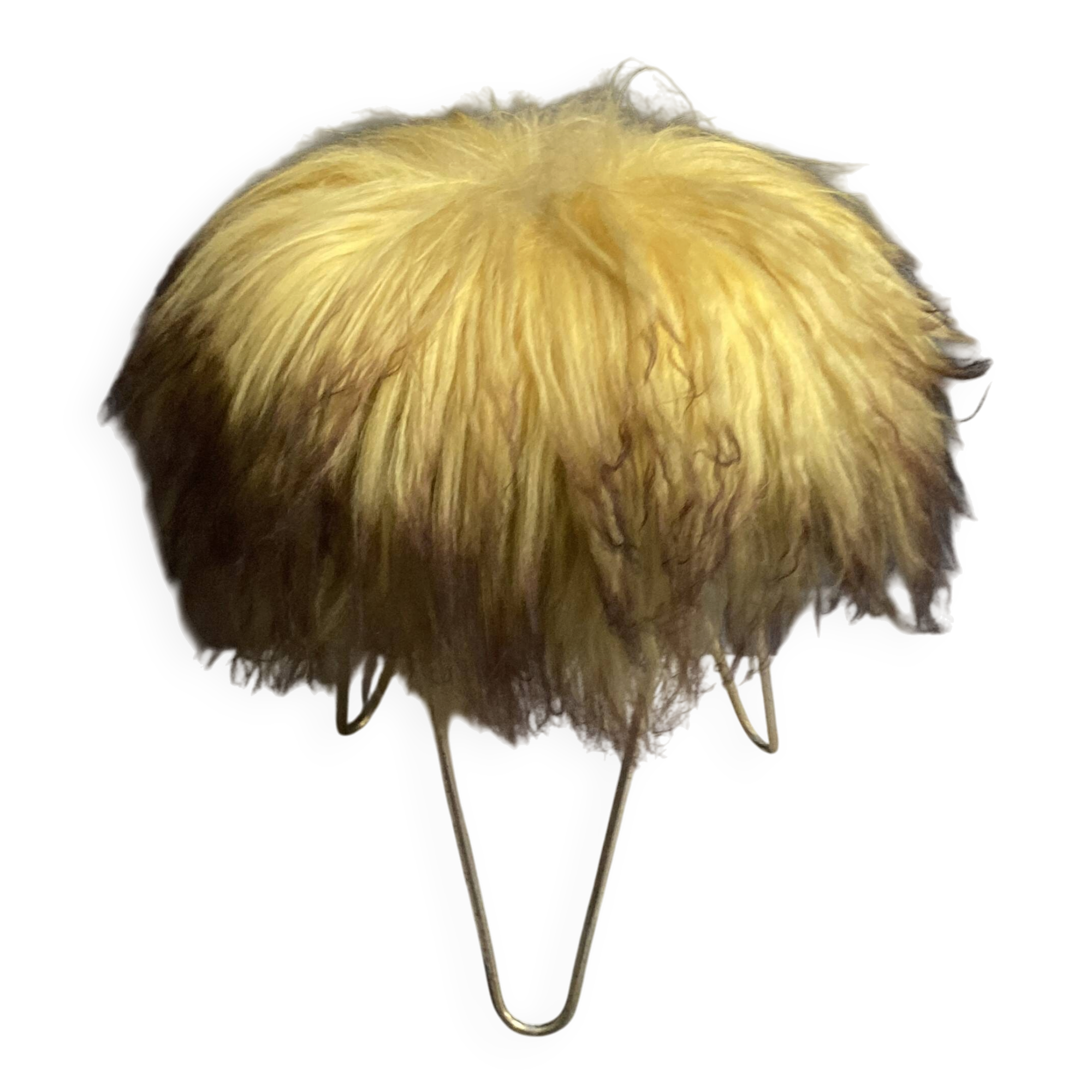 Yellow Angora sheep skin stool 1960s