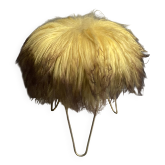 Yellow Angora sheep skin stool 1960s