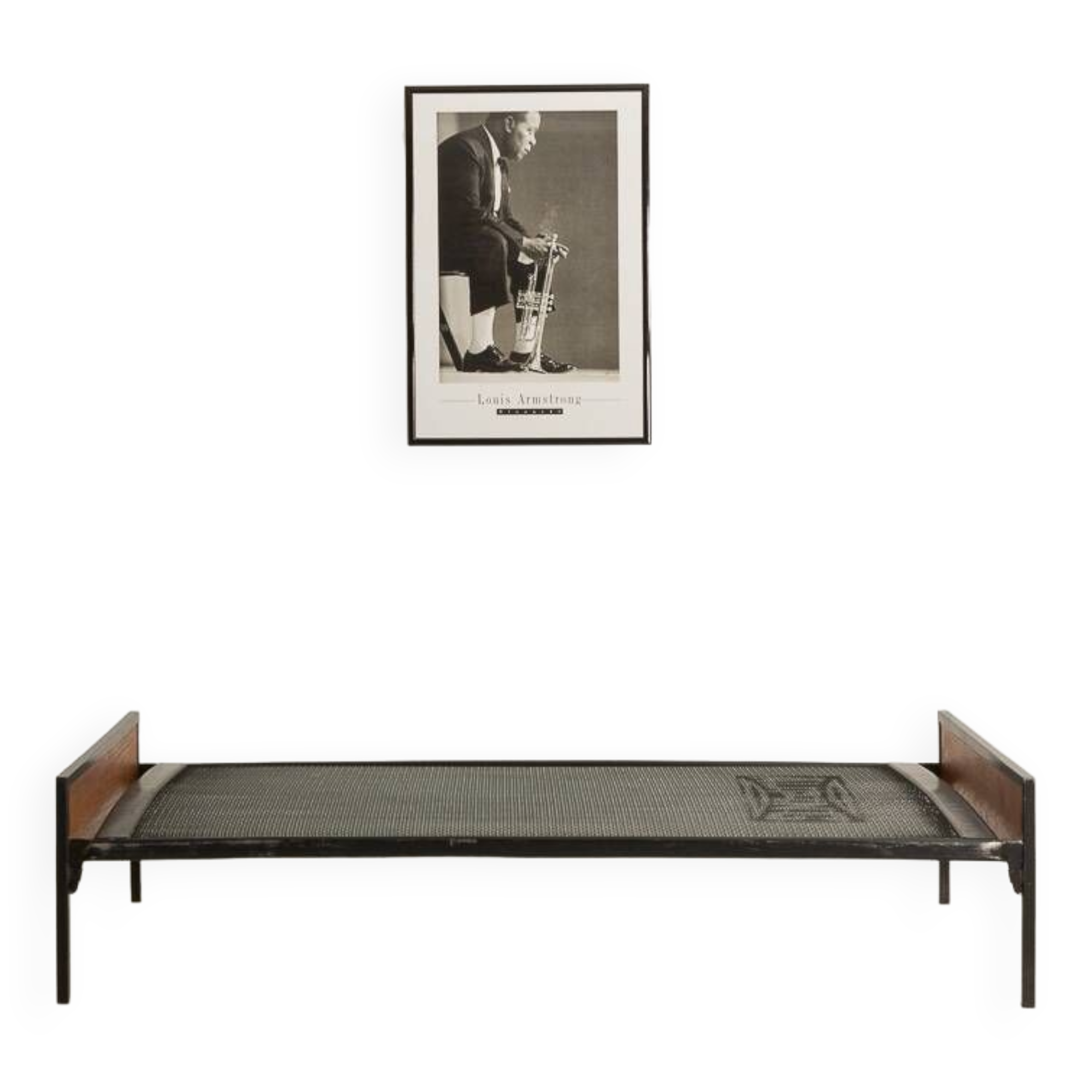 Cadre de lit vintage en métal et teck (90x190)