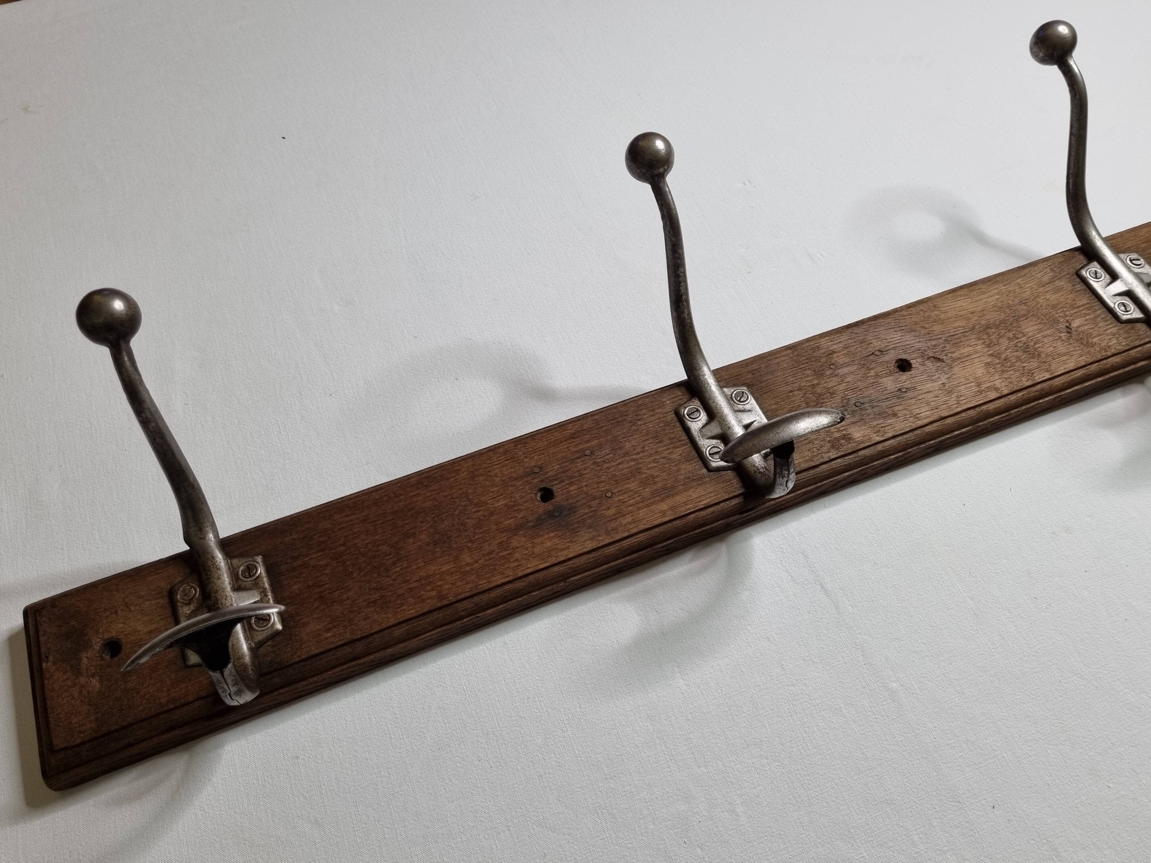 School wall coat rack, old, 3 hooks, 80 cm