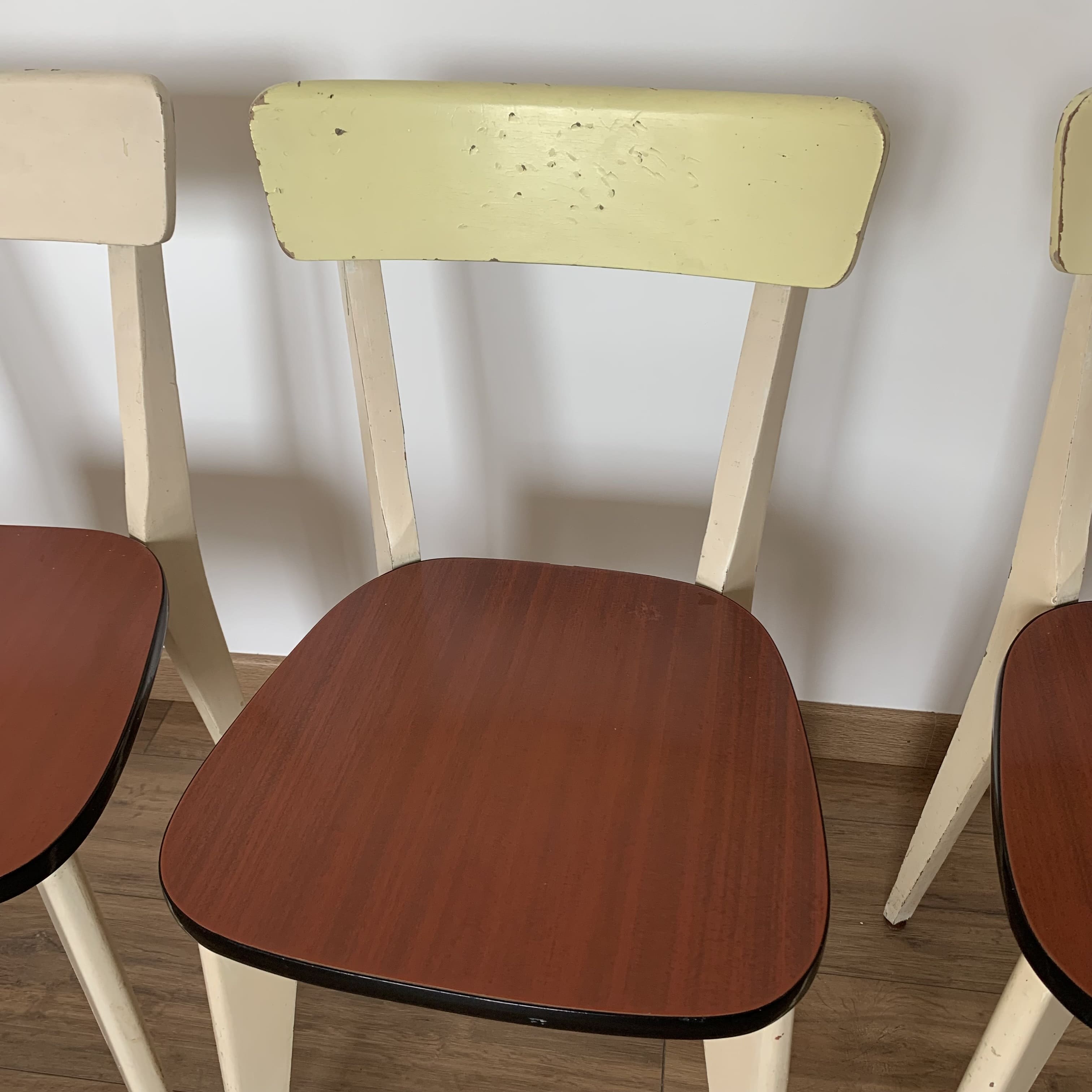 4 wooden chairs and formica kitchen