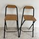 2 foldable bar stools from the 90s in wood and black metal