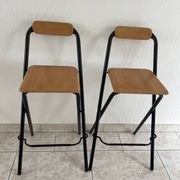 2 tabourets de bar pliable des années 90 bois et métal noir