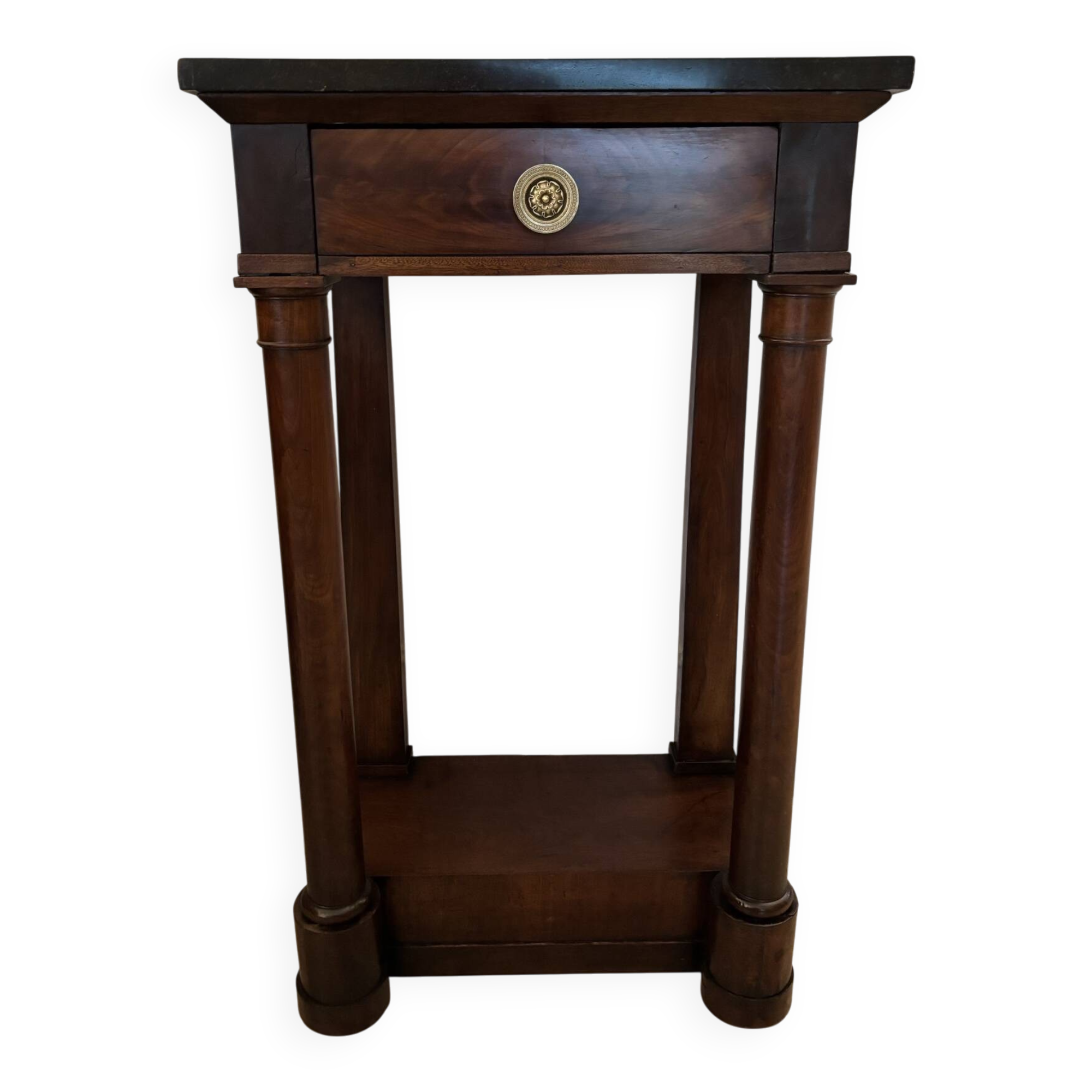Antique small Empire console from the early 19th century in mahogany and marble.