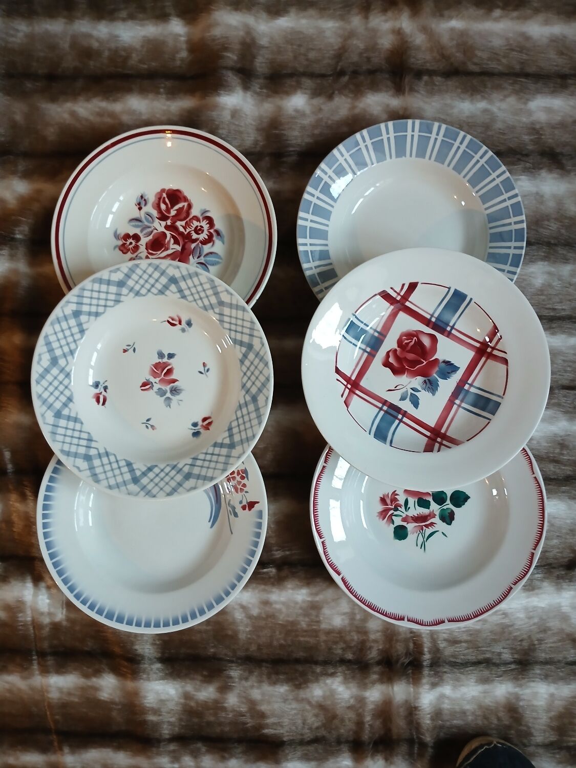 6 mismatched antique deep plates