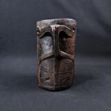 Nepalese milk jug in brown patina wood, Sherpa folk craft, 20th century