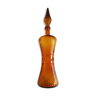 Large Empoli bottle in textured amber glass