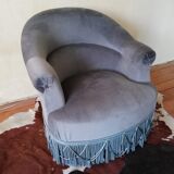 Chair toad blue fabric and fringe