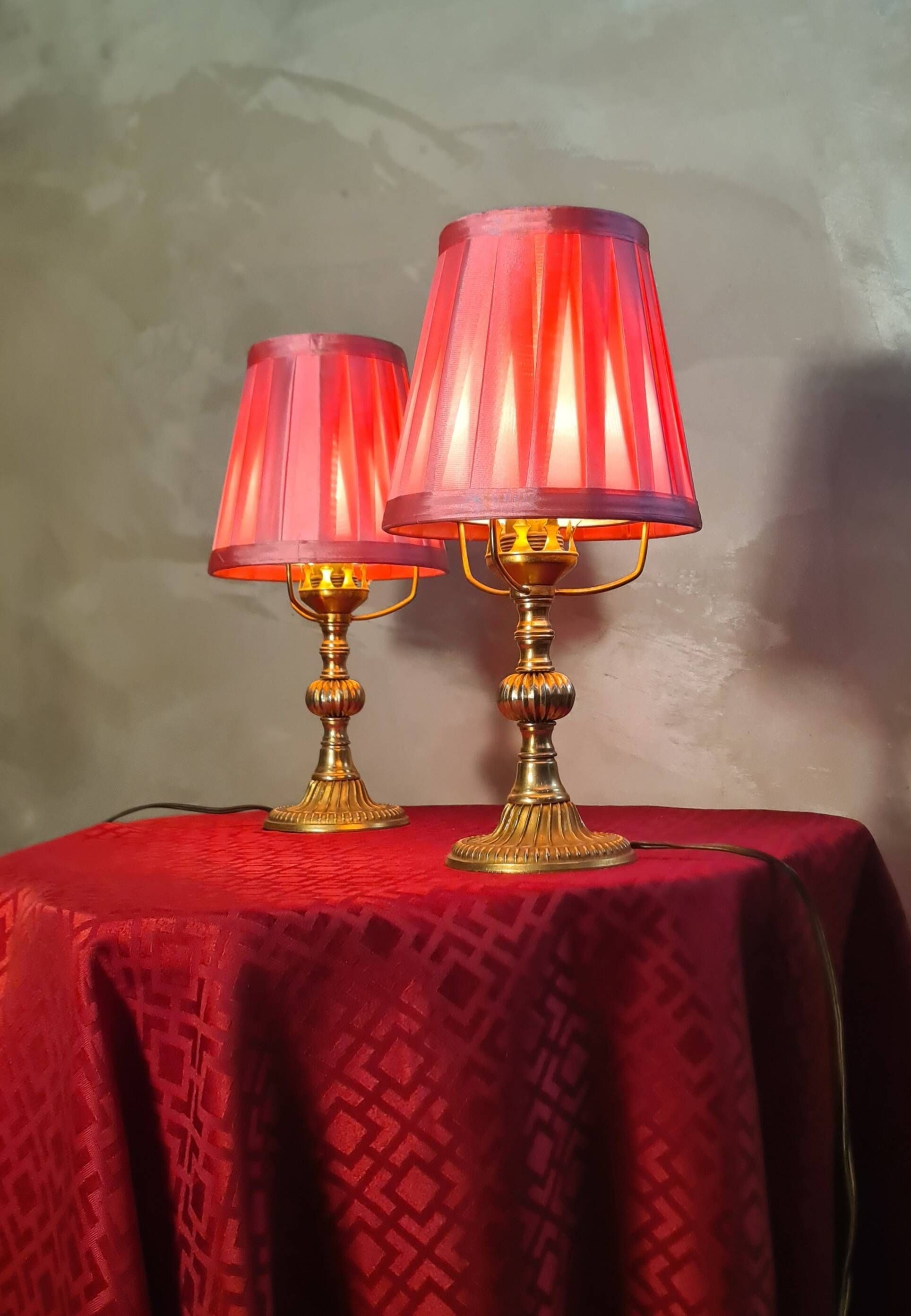 pair of brass lamps, bedside, bedroom, new lampshade 28x13, electrical working, superb