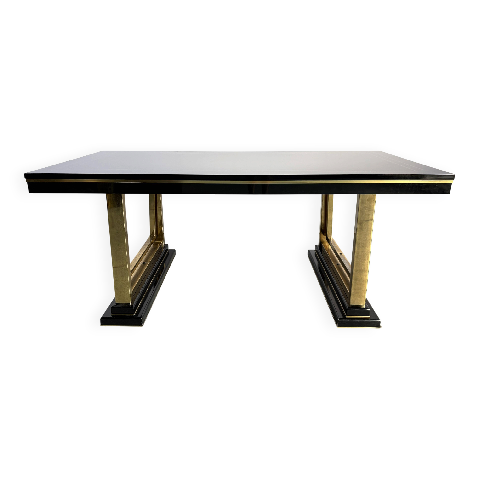 Vintage lacquer and brass dining table, 1970s
