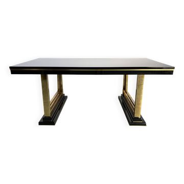 Table à manger vintage en laque et laiton, années 1970