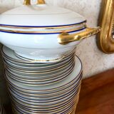 table service art deco limoges porcelain white border blue and gold 61 pieces signed