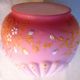 Art deco ball vase in pink opaline enamelled with flowers, 4 shells in relief