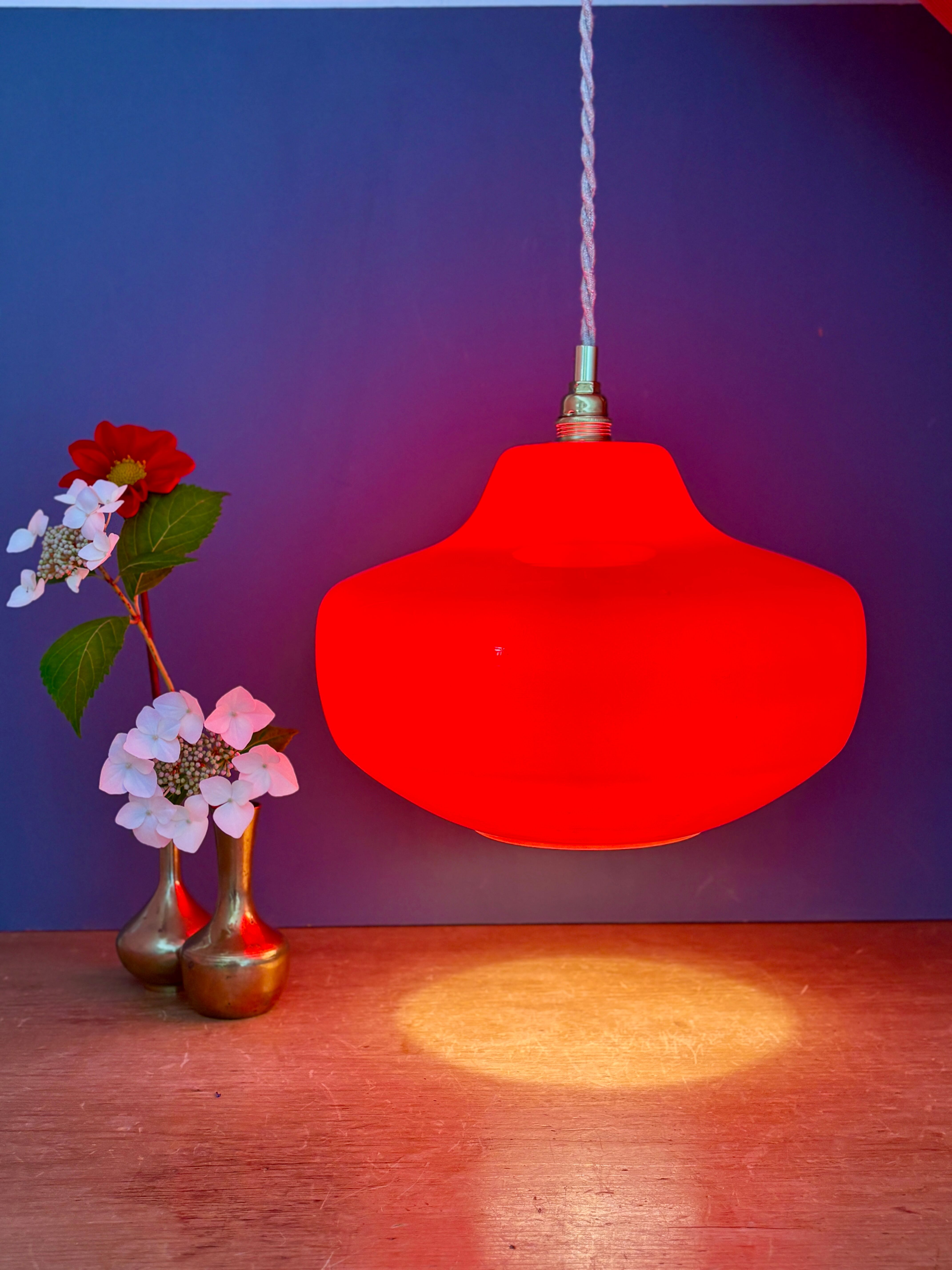 Vintage red opaline suspension globe