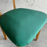 Set of 6 René-Jean Caillette Heart-Shaped Chairs, Bent Wood with Green & Burgundy Upholstery