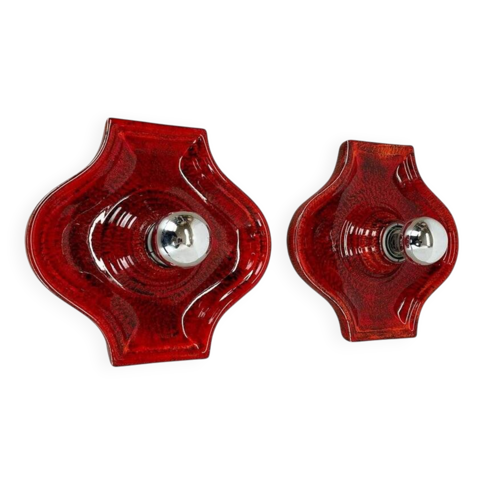 Red ceramic fat lava wall lamps by Hustadt Lights, Germany, 1970s, set of 2