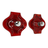 Red ceramic fat lava wall lamps by Hustadt Lights, Germany, 1970s, set of 2