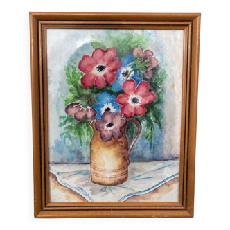 Nature morte bouquet aquarelle sur papier