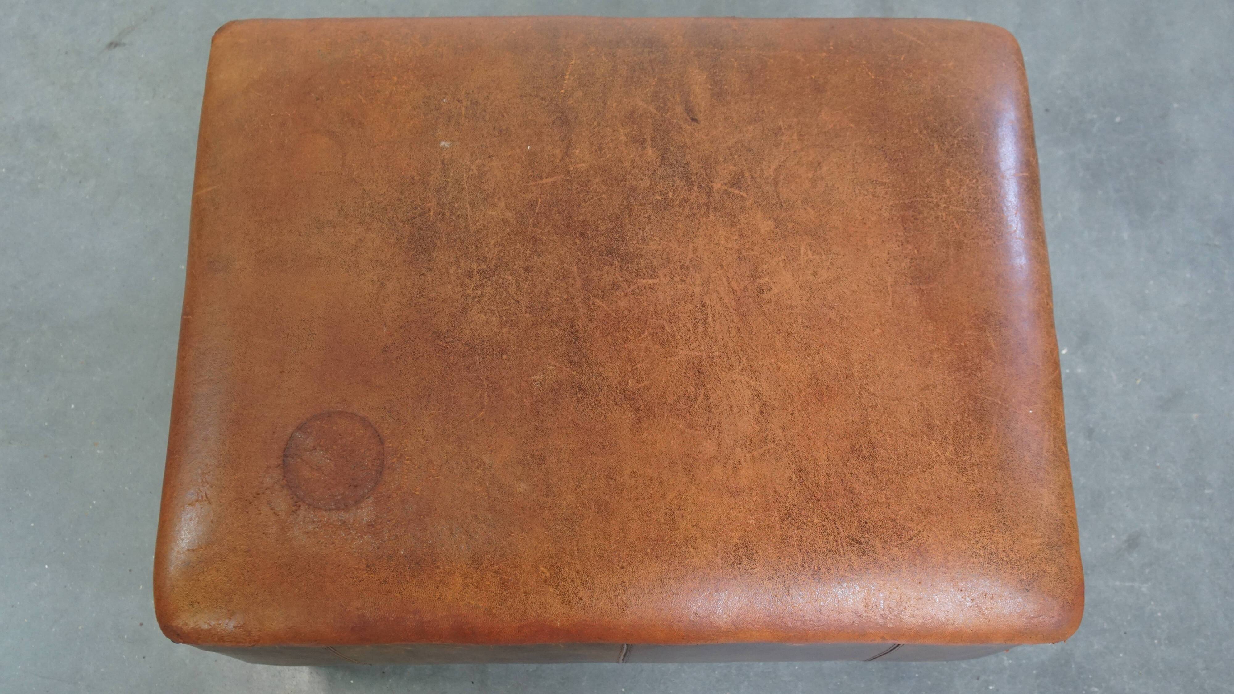 Vintage Sheepskin Leather Ottoman