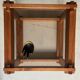 Modernist side table/nightstand in pine wood & smoked glass, 1970s design.