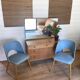Vintage 1950s Chair Pair – Blue Faux Leather & Compass Legs (Guaric Style)