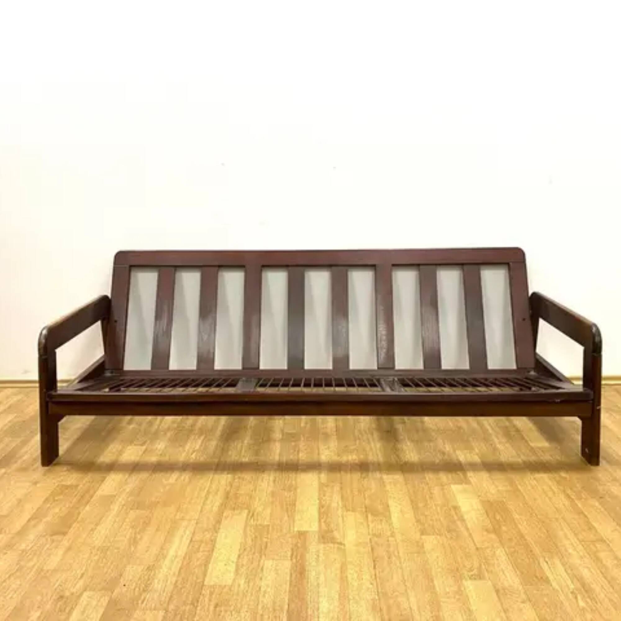 Retro sofa, solid wood frame, 1970s, Central Europe
