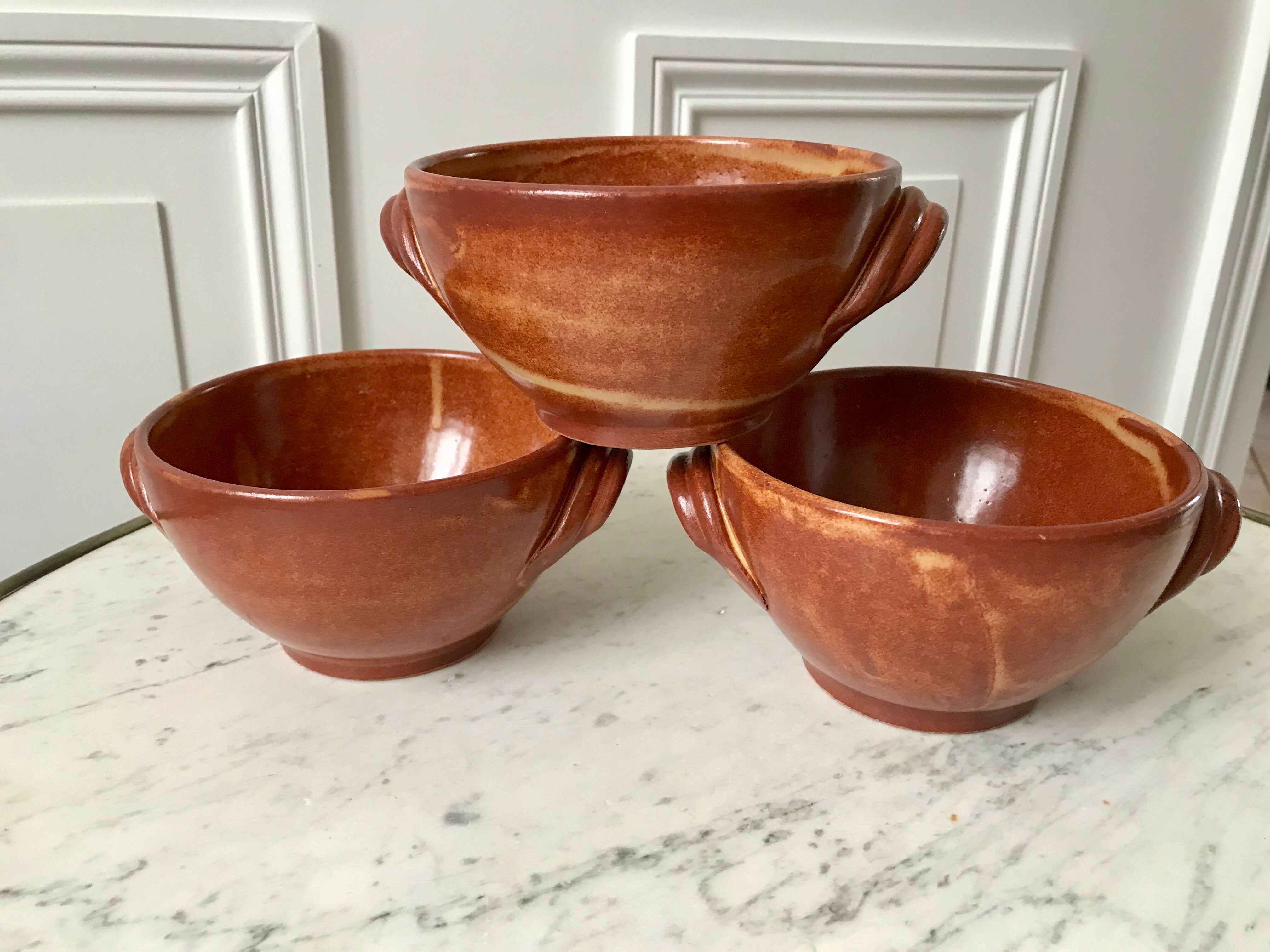 Trio of vallauris stoneware bowls 70s