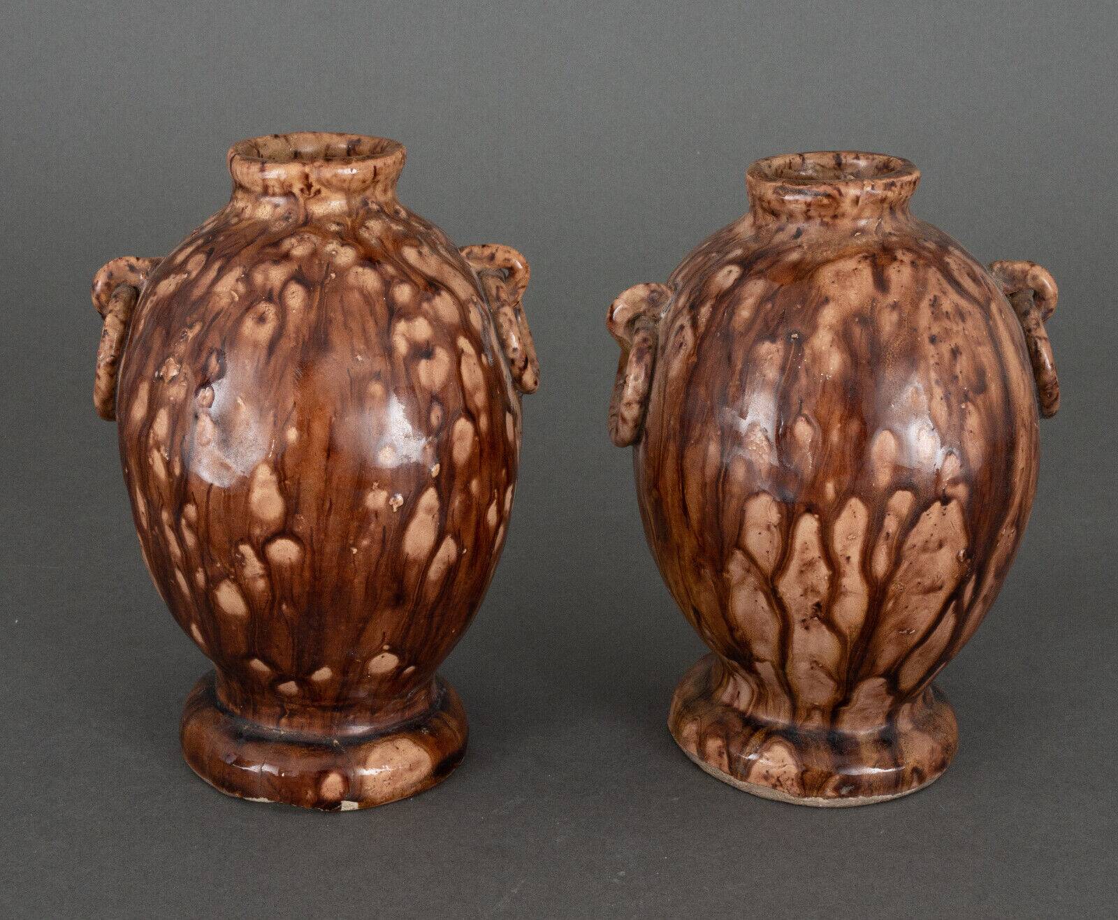 Pair of Banko Ware vases from China ceramic temple and pagoda decor