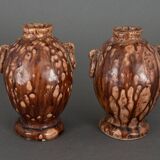 Pair of Banko Ware vases from China ceramic temple and pagoda decor